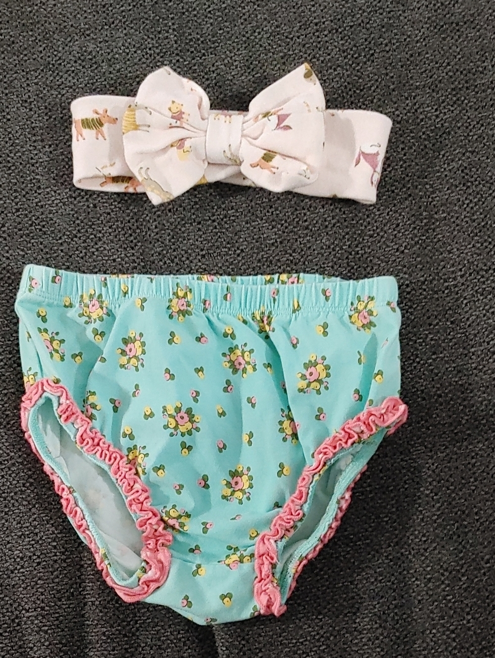 Matilda Jane Aqua Floral Ruffle Diaper Cover Bundled with Kyle & Deena Headband